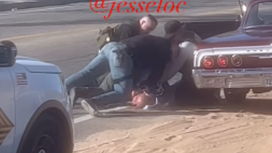 An image taken from video showed the arrest of a man in Hesperia on March 26, 2024.
