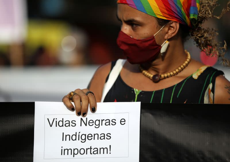 People attend an anti-racism demonstration named "Black and Indigenous Lives Matter" in Manaus