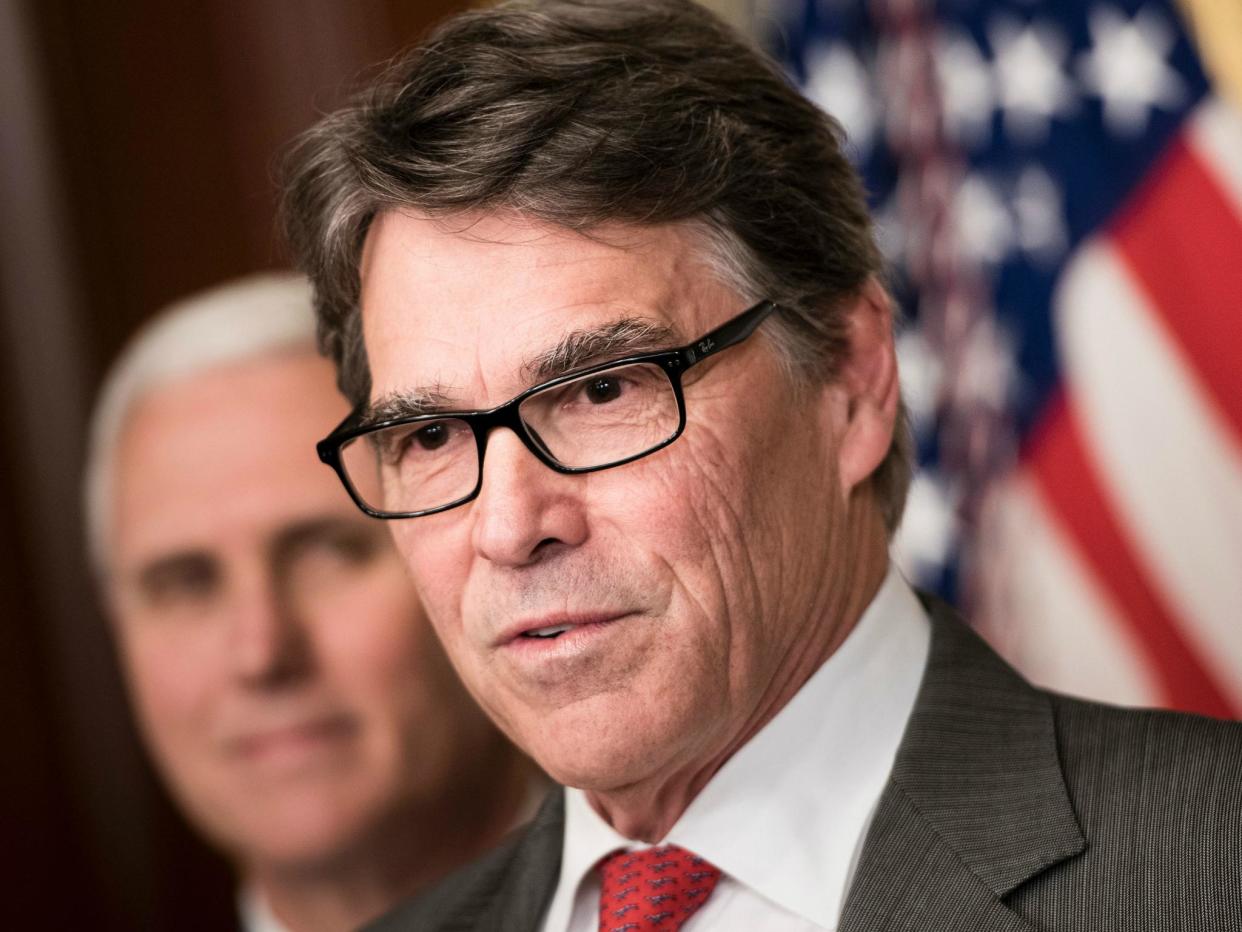 Energy Secretary Rick Perry says he does not believe carbon dioxide is the primary cause of a warming planet: BRENDAN SMIALOWSKI/AFP/Getty Images