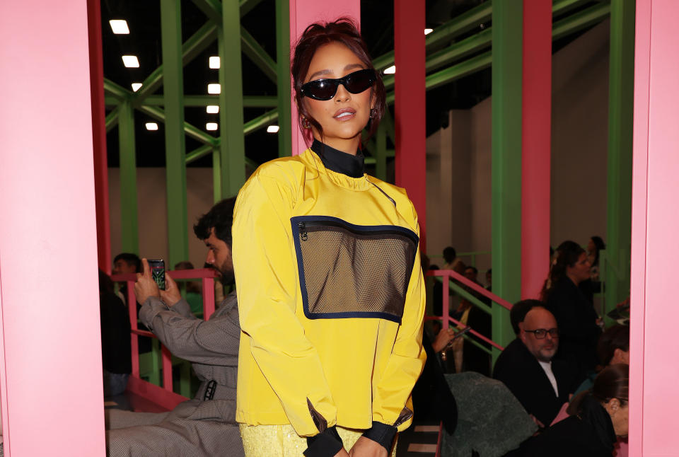 Shay Mitchell showed off a new hair colour at the Fendi Spring/Summer 2023 show during Milan Fashion Week on Wednesday. (Photo by Pietro S. D&#39;Aprano/Getty Images for Fendi)