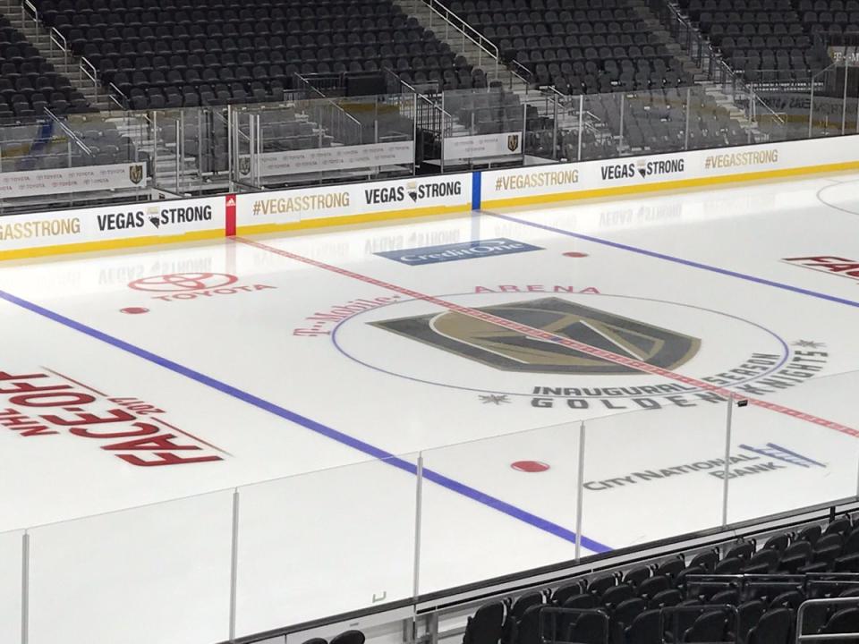 <p>The team stripped all advertisements off the boards in favour of a unifying message. (GoldenKnights/Twitter) </p>