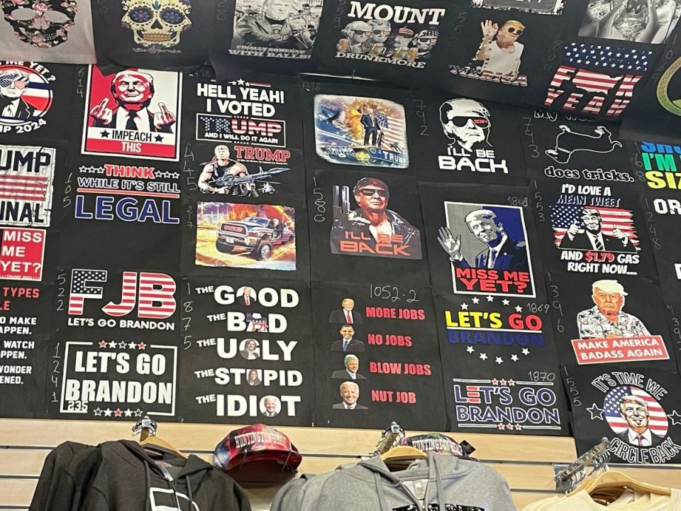 Trump merchandise in a surf shop in Huntington Beach, California (Mike Bedigan/ The Independent)