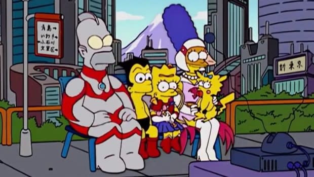 <p>Fox</p><p>Naturally, there has been a couch gag for anime at some point, placed in front of a Christmas episode of all things.</p><p>Each member of The Simpsons family arrives on the couch dressed as a different anime character. We have:</p><ul><li>Homer dressed as Ultraman</li><li>Marge dressed as Jun from Gatchaman</li><li>Bart dressed as Astro Boy</li><li>Lisa dressed as Sailor Moon</li><li>Maggie dressed as Pikachu</li></ul>