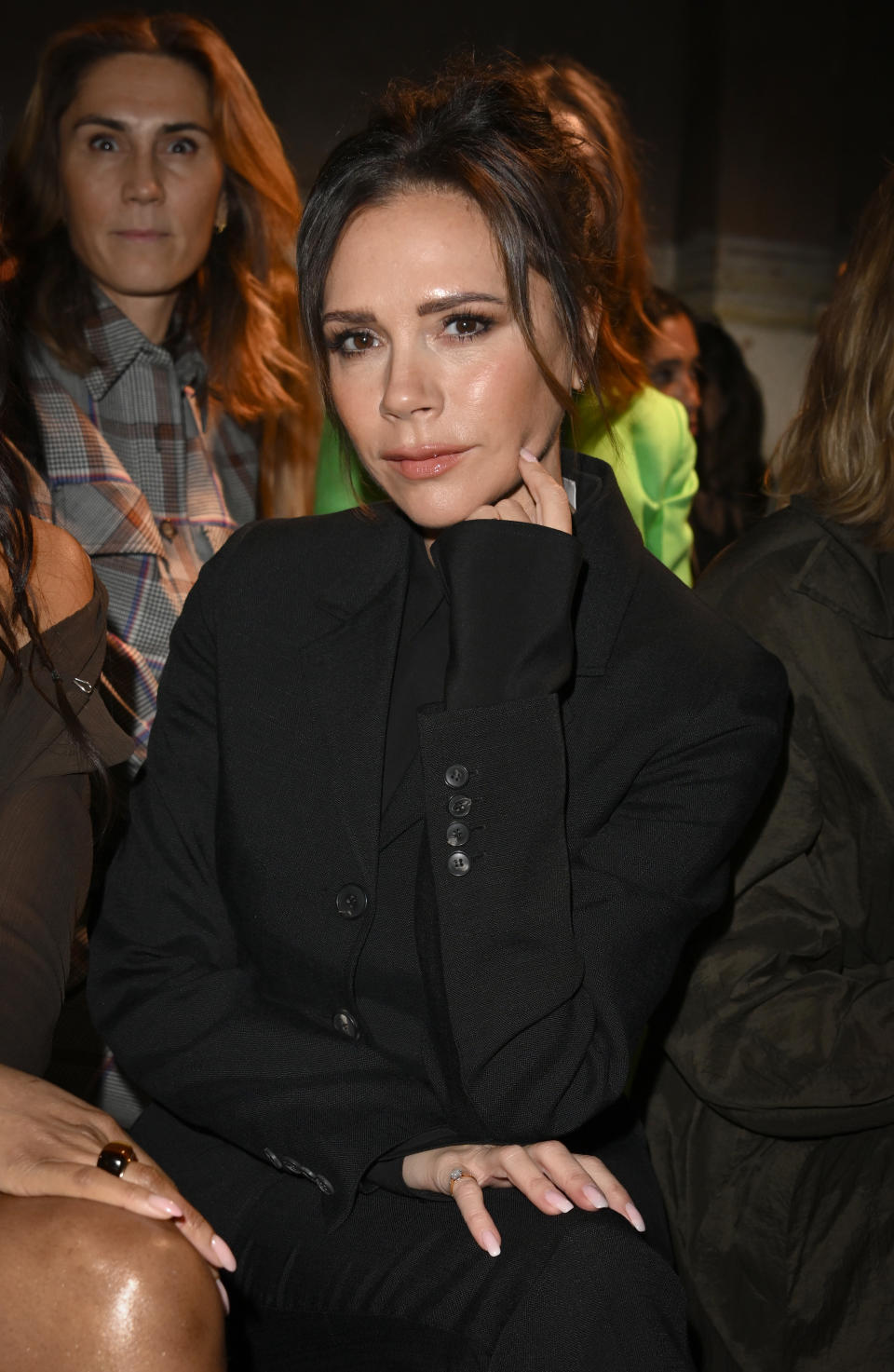 LONDON, ENGLAND - FEBRUARY 21: Victoria Beckham attends the Supriya Lele show during London Fashion Week February 2022 at the BFC NEWGEN Show Space on February 21, 2022 in London, England. (Photo by Jeff Spicer/BFC/Getty Images for BFC)