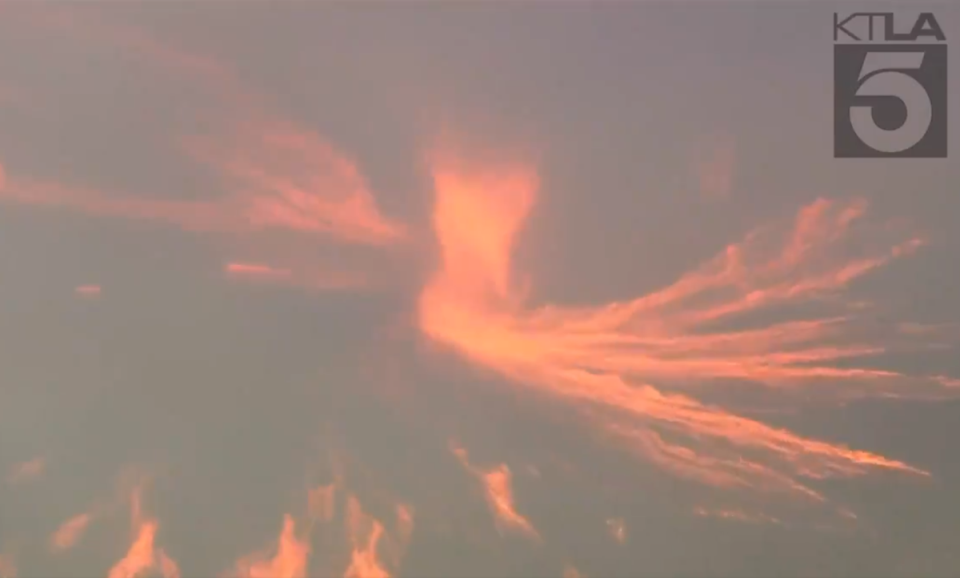 A fire tornado is captured on film during the Sam Fire (KTLA5 screengrab)