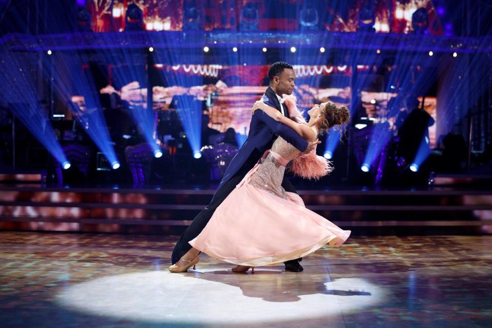 Croft and Radebe perform a Viennese Waltz during the ‘Strictly’ semi-final (BBC/Guy Levy)