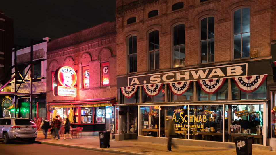 Memphis, Tennessee: January January 8, 2020: Stores and entertainment on the world famous Beale Street in the city of Memphis.