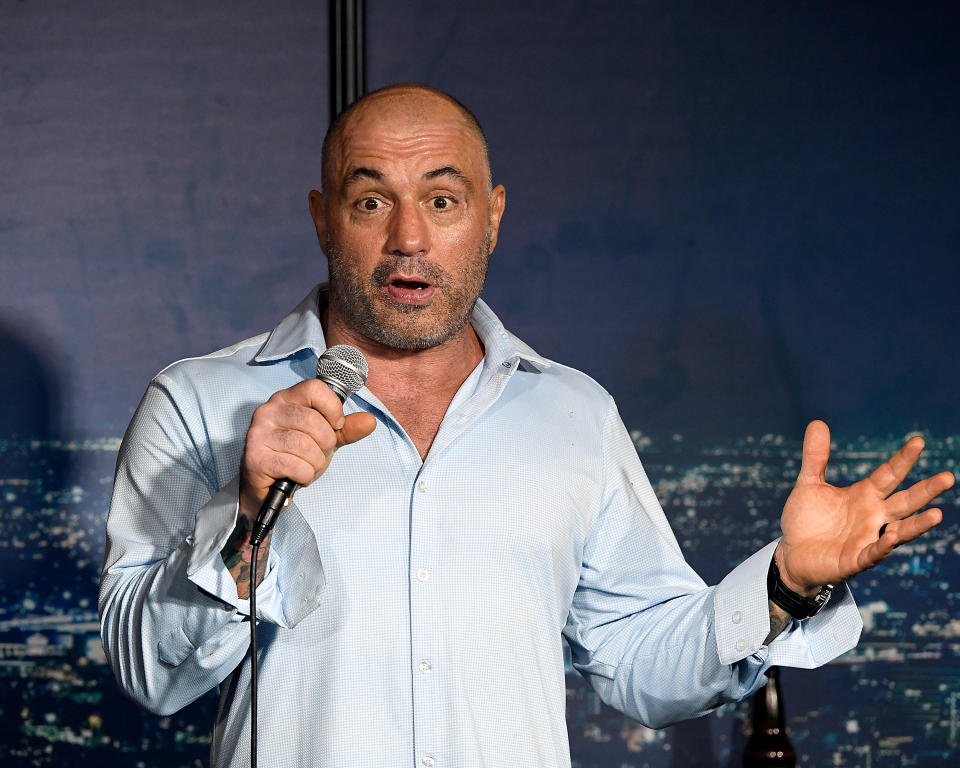  Comedian Joe Rogan performs during a 2019 appearance at the Ice House Comedy Club in Pasadena, Calif.  (Michael S. Schwartz/Getty Images)