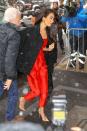 <p>Amal stepped out for <a href="https://www.townandcountrymag.com/society/tradition/a26409579/meghan-markle-baby-shower-details/" rel="nofollow noopener" target="_blank" data-ylk="slk:Meghan Markle's star-studded baby shower;elm:context_link;itc:0;sec:content-canvas" class="link ">Meghan Markle's star-studded baby shower</a> in New York wearing a chic red jumpsuit with a black coat and gold heels. The lawyer arrived at the Mark Hotel during a light snow shower. </p>