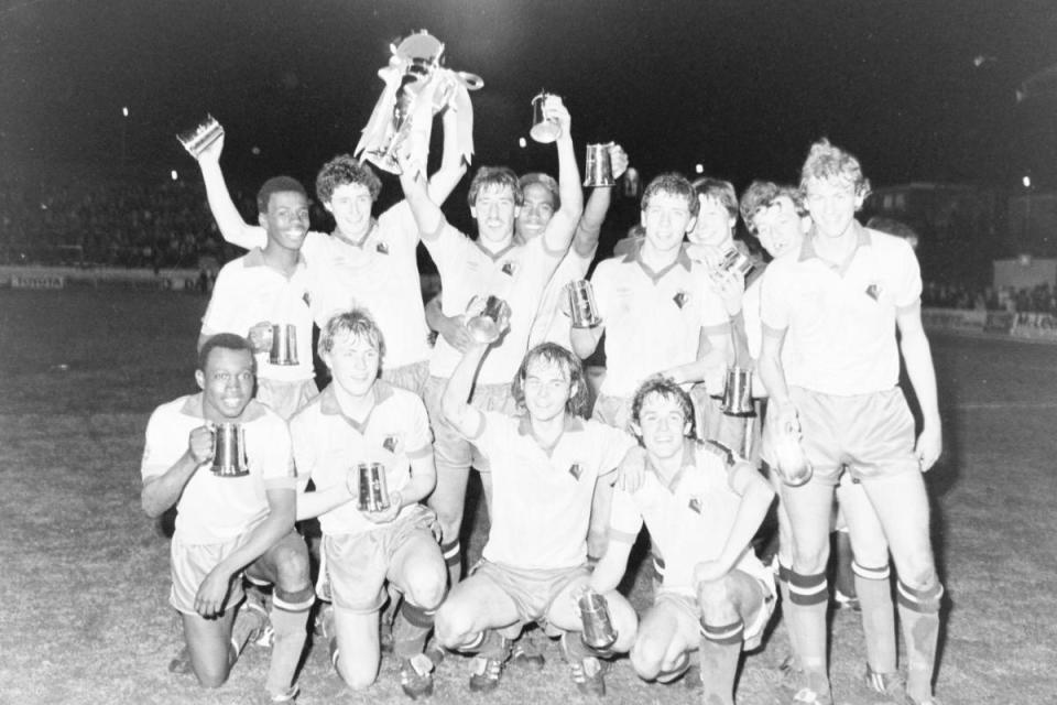 The young Hornets celebrate with the trophy and tankards <i>(Image: Watford Observer)</i>