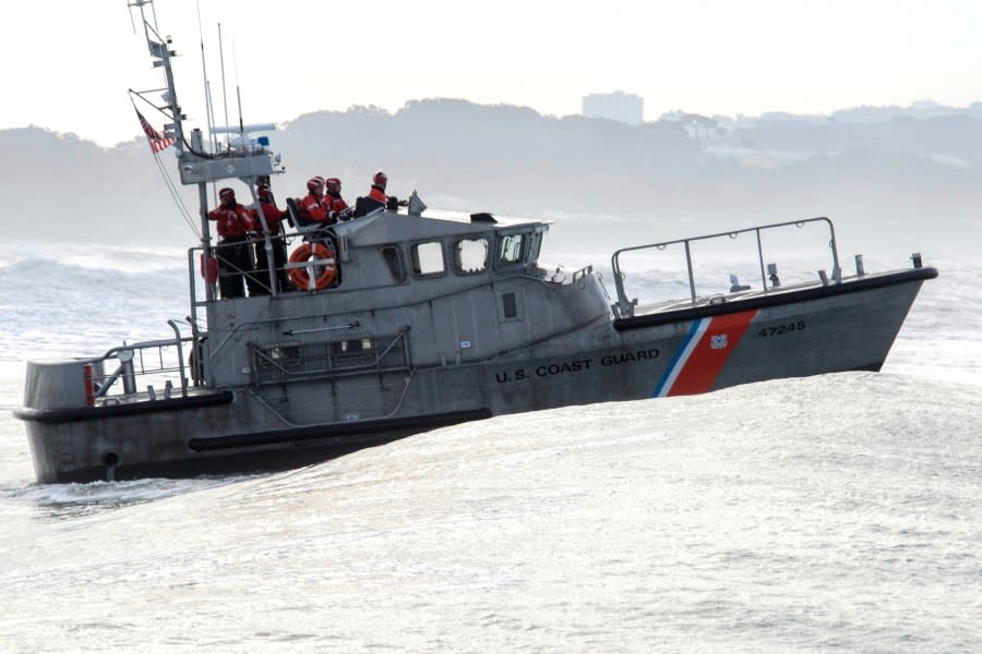 A U.S. Coast Guard crew searches for a girl and her grandfather off the coast of Half Moon Bay. (Image via US Coast Guard)