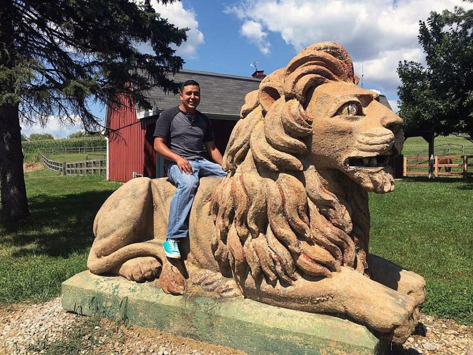 Before Leo the Lion was donated to West Chester Township, it was kept at Dan Doran's Ross Township farm where family members like son-in-law Israel Nava would often get pictures taken.