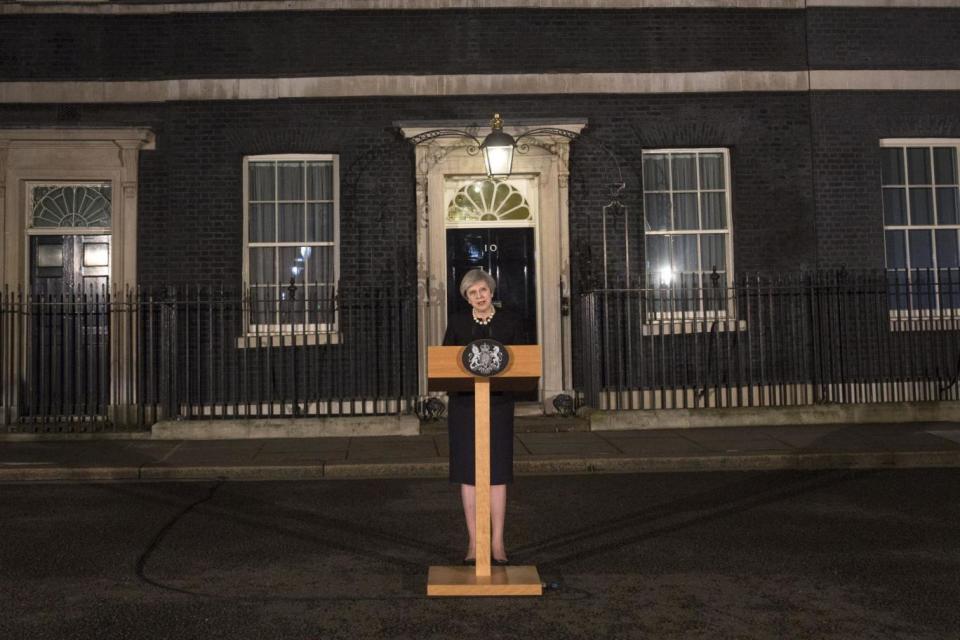 May: The PM speaking outside Downing Street following a terror attack in Westminster (PA)