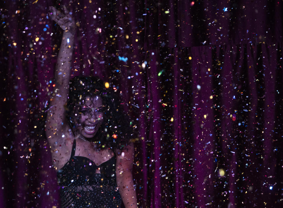 Edith Aguirre performs a mix of classical ballet with reggaeton as she competes in the semifinals of the first Miss Colonia pageant hosted by the Factoría nightclub in Veracruz, Mexico, Sunday, March 5, 2023. The nightclub held the pageant as part of annual Women’s Day events and the only requirement for contestants was to prove residency in working-class areas of the city, known as "colonias." Prizes originally covered utility bills and property taxes, but when the event attracted more sponsors the prizes expanded to include cash, travel, dental work, spas and makeovers. (AP Photo/Felix Marquez)