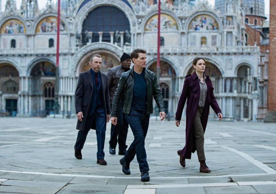 From left, Tom Cruise, Simon Pegg, Ving Rhames and Rebecca Ferguson star in “Mission: Impossible Dead Reckoning - Part One.”