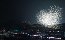 <p>Fireworks are seen during the Opening Ceremony of the PyeongChang 2018 Winter Olympic Games at PyeongChang Olympic Stadium on February 9, 2018 in Pyeongchang-gun, South Korea. (Photo by Robert Cianflone/Getty Images) </p>