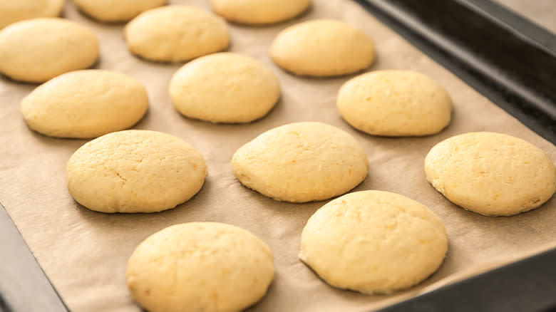 Freshly baked round sugar cookies