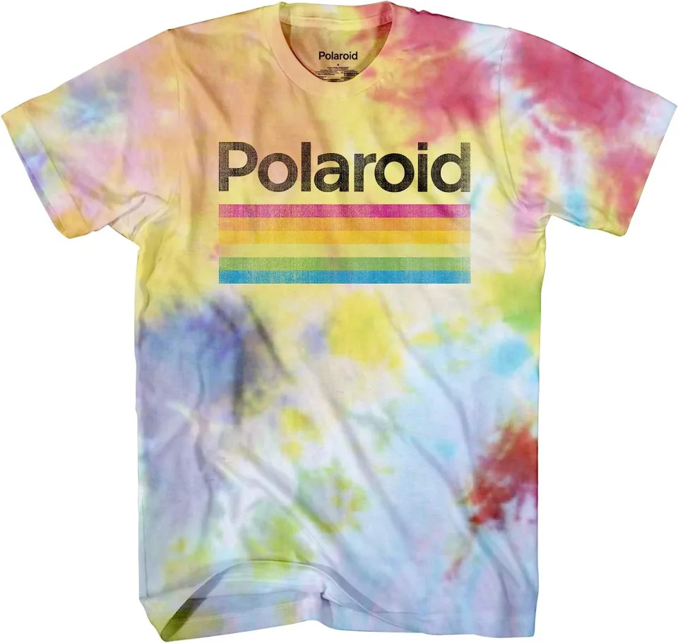 Mad Engine Men's Classic Polaroid Logo Vintage Style Rainbow T-Shirt in tie dye rainbow colours