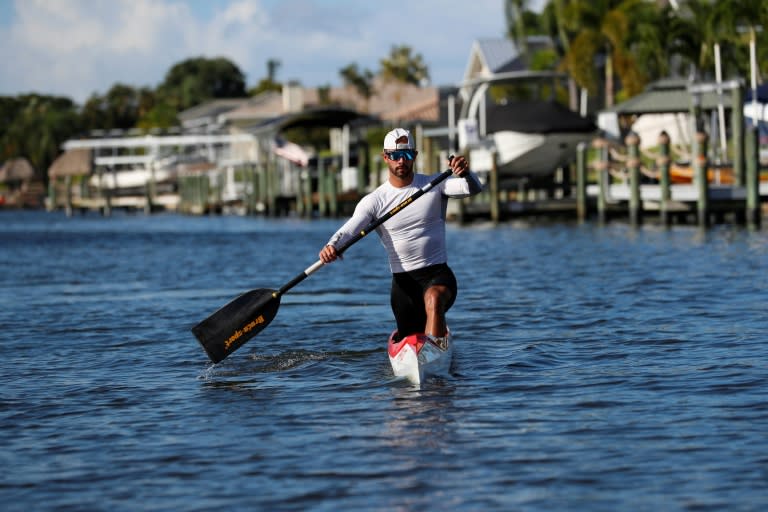 Canoeist Fernando Dayan Jorge Enriquez trains in a canal in Cape Coral, Florida (OCTAVIO JONES)