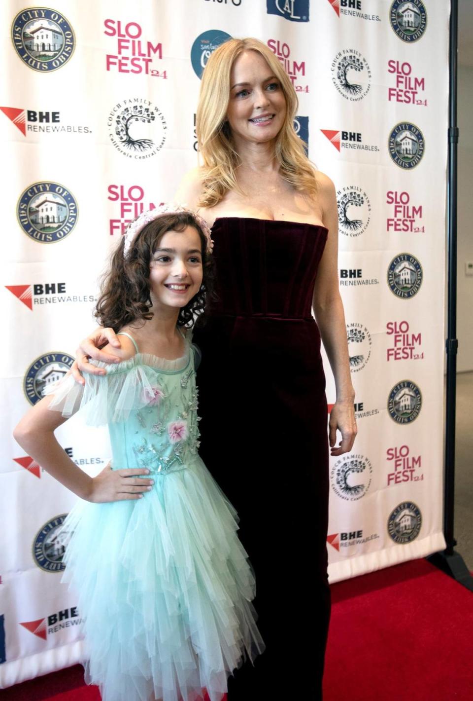 The San Luis Obispo International Film Festival’s King Vidor recipient was actress and director Heather Graham. The event was held at the Hotel San Luis Obispo, downtown, on April 27, 2024, followed by an intimate conversation with the actress and director. Graham is on the red carpet with Ella Grace Helton, 11, who was cast as a mischievous child in Graham’s movie “Chosen Family.”