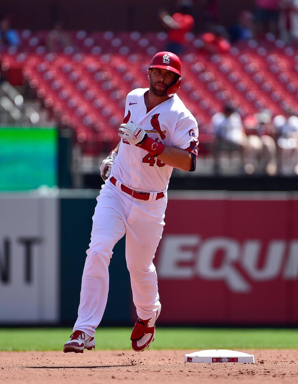 Cardinals first baseman Paul Goldschmidt runs the bases after hitting a solo home run during the first inning on Wednesday, Aug. 25, 2021, in St. Louis.