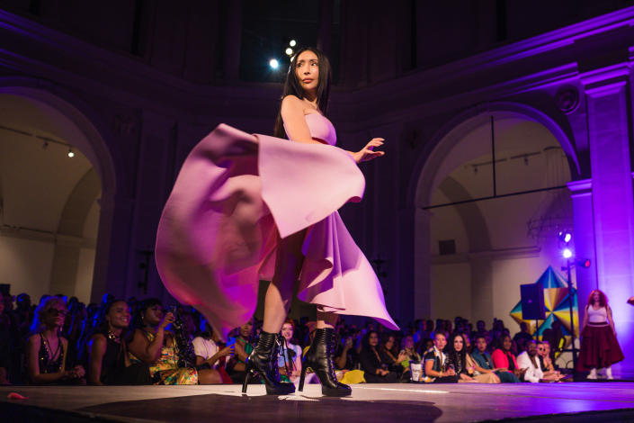 A model walks the runway at the DapperQ fashion show (Bronson Farr for NBC News).