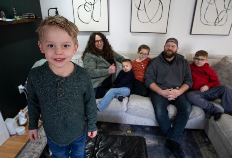 Julian, 4, and the Laskowski family. The Laskowski family of Barnegat is raising money for a service dog to help two of their boys. Six-year-old Ashton has a potentially fatal nut allergy and 4-year-old Julian has autism.  
Barnegat, NJ
Thursday, February 15, 2024