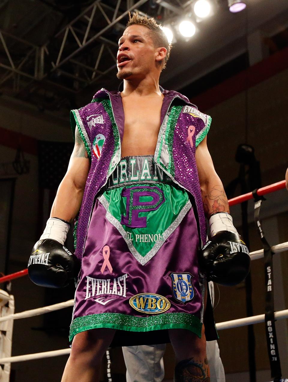 KISSIMMEE, FL - OCTOBER 19: Boxer Orlando Cruz enters the ring at Kissimmee Civic Center on October 19, 2012 in Kissimmee, Florida. (Photo by J. Meric/Getty Images)