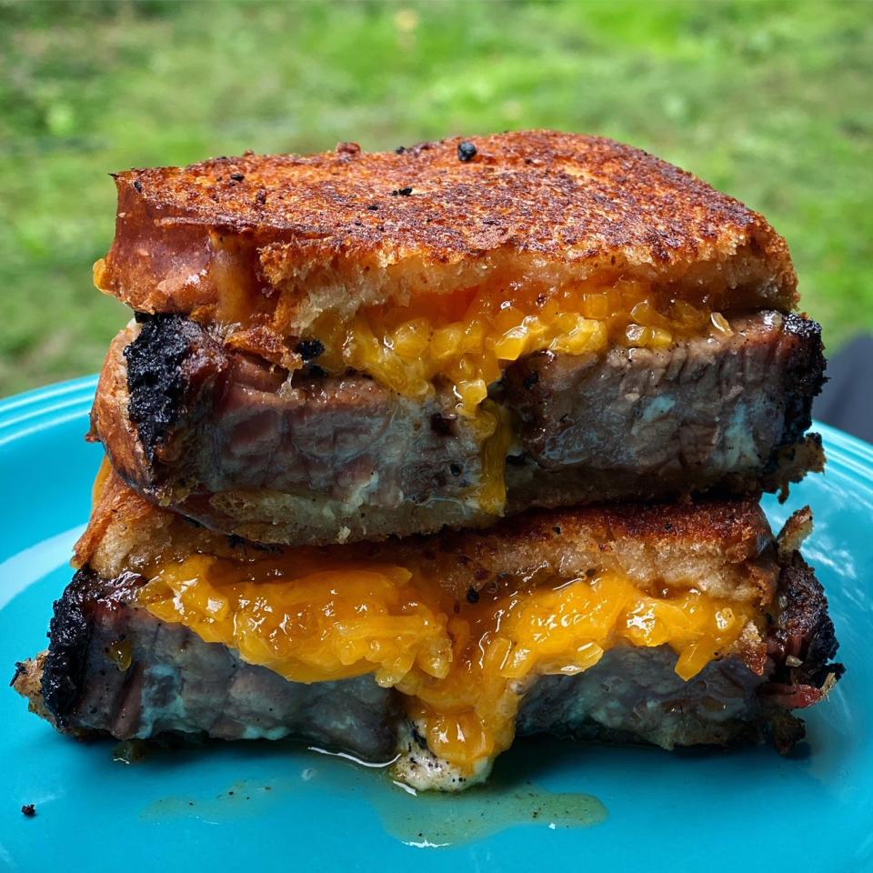 Food Fire and Ferment food truck’s brisket grilled cheese with a four-cheese blend and cream cheese with peach preserves.