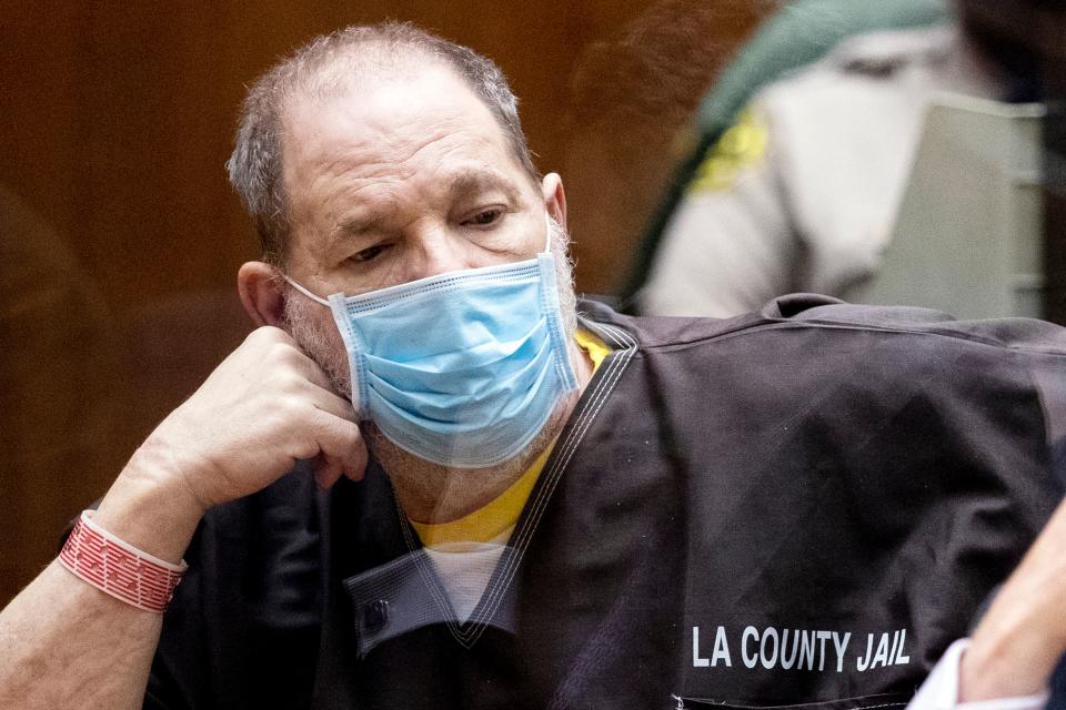 Former film producer Harvey Weinstein listens in court during a pre-trial hearing for Weinstein, who was extradited from New York to Los Angeles to face sex-related charges in Los Angeles, California on July 29, 2021. - Weinstein is accused of sexually assaulting five women in Los Angeles between 2004 and 2013, when former actress Lauren Young alleges the 