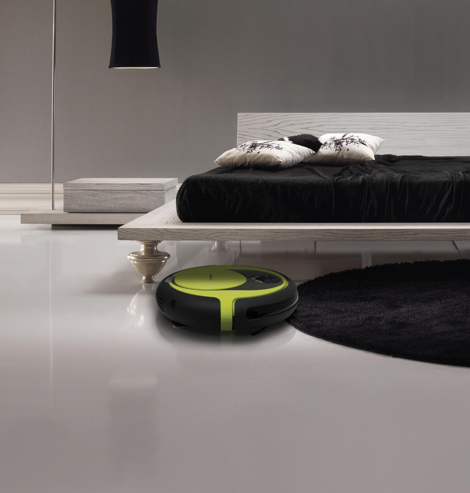 This product publicity photo provided by Moneual USA shows the Rydis robot vacuum from Moneualusa.com which has several cleaning settings, including an option to schedule a clean while you are away and a room indicator system to custom design the vacuuming intensity in different parts of the room – under beds, on carpets, etc. Other features include a detachable microfiber pad for hard surfaces and twin brushes on the side to ensure that dust is gathered efficiently into the machine. It will return itself to the base, where it charges rapidly. (AP Photo/Moneual USA)