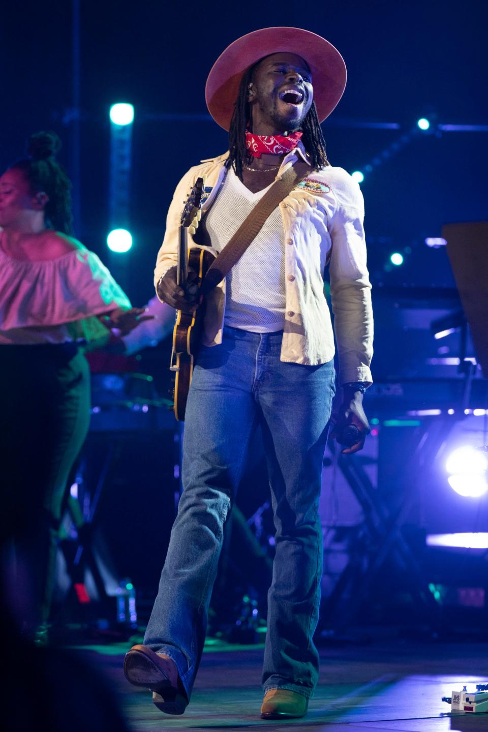 Eric Burton of The Black Pumas performs during a taping of CMT Crossroads with Mickey Guyton at The Factory Tuesday, April 26, 2022, in Franklin, Tenn. 