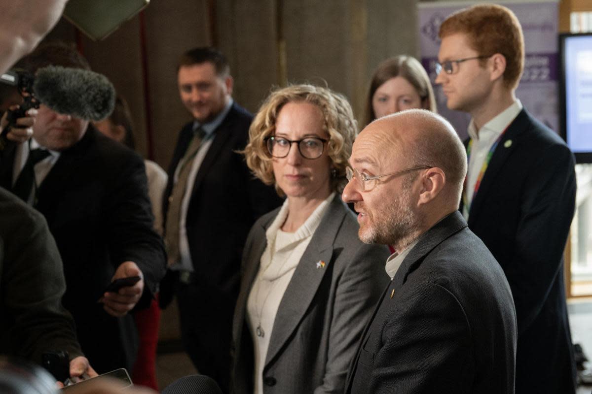 Patrick Harvie and Lorna Slater give a press conference in the Scottish Parliament <i>(Image: PA)</i>