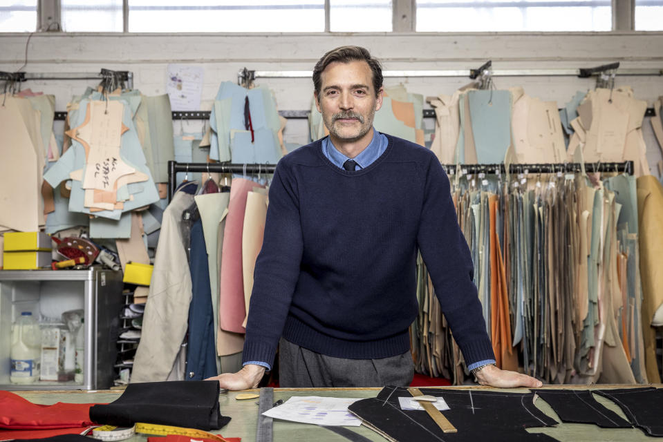 Coronation Tailors: Fit for a King,Patrick Grant,Presenter Patrick Grant at Tailor's workstation,Waddell Media Limited,Guy Levy