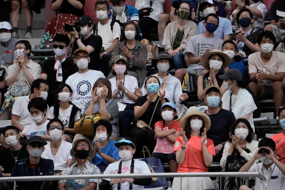 Spectators shown during the men's road race at Fuji Speedway.