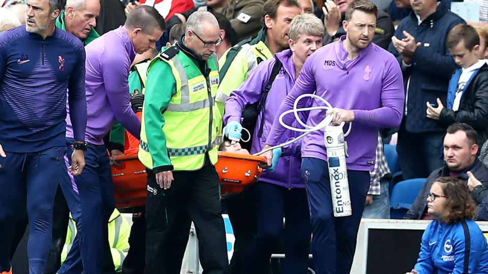 Hugo Lloris, pictured here being stretchered off the pitch.