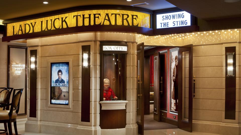 Home theater Lady Luck showing exterior marquee and entrance