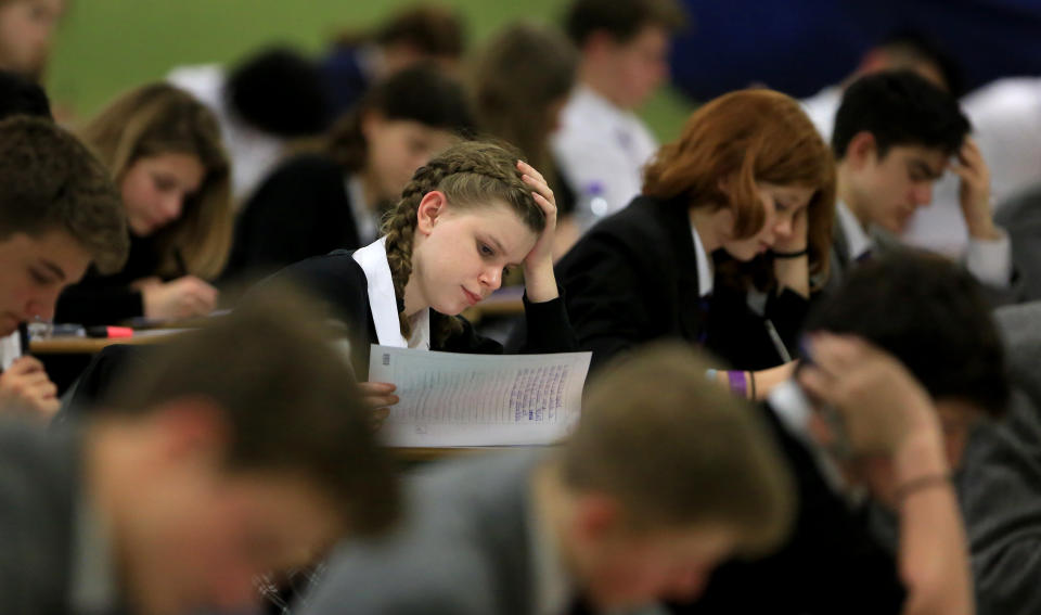 (PERMISSION GRANTED FOR PICTURES OF STUDENTS ) Students sit their GCSE mock exams at Brighton College in Brighton, East Sussex.