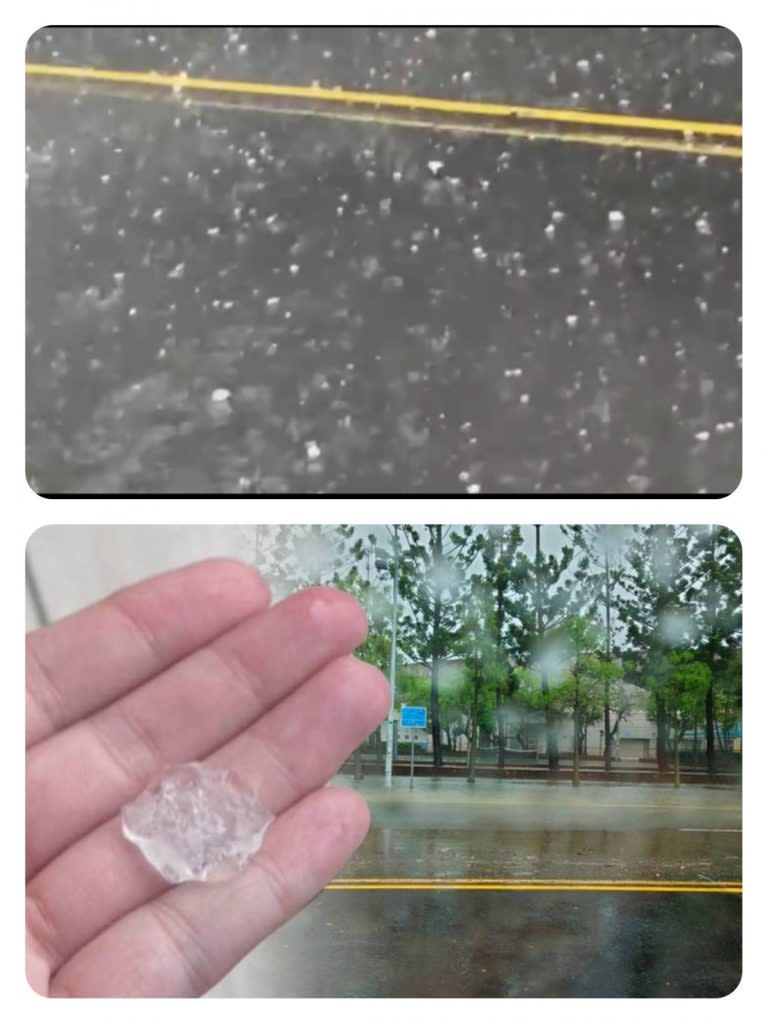 嘉義地區遭受豪大雨挾帶冰雹襲擊。（記者湯朝村翻攝）