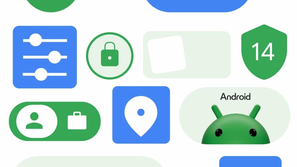 Graphic displaying some of Android 14's business-focused security features