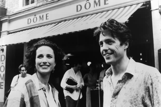 <p>Gramercy Pictures/Getty</p> Andie MacDowell and Hugh Grant in "Four Weddings and a Funeral"