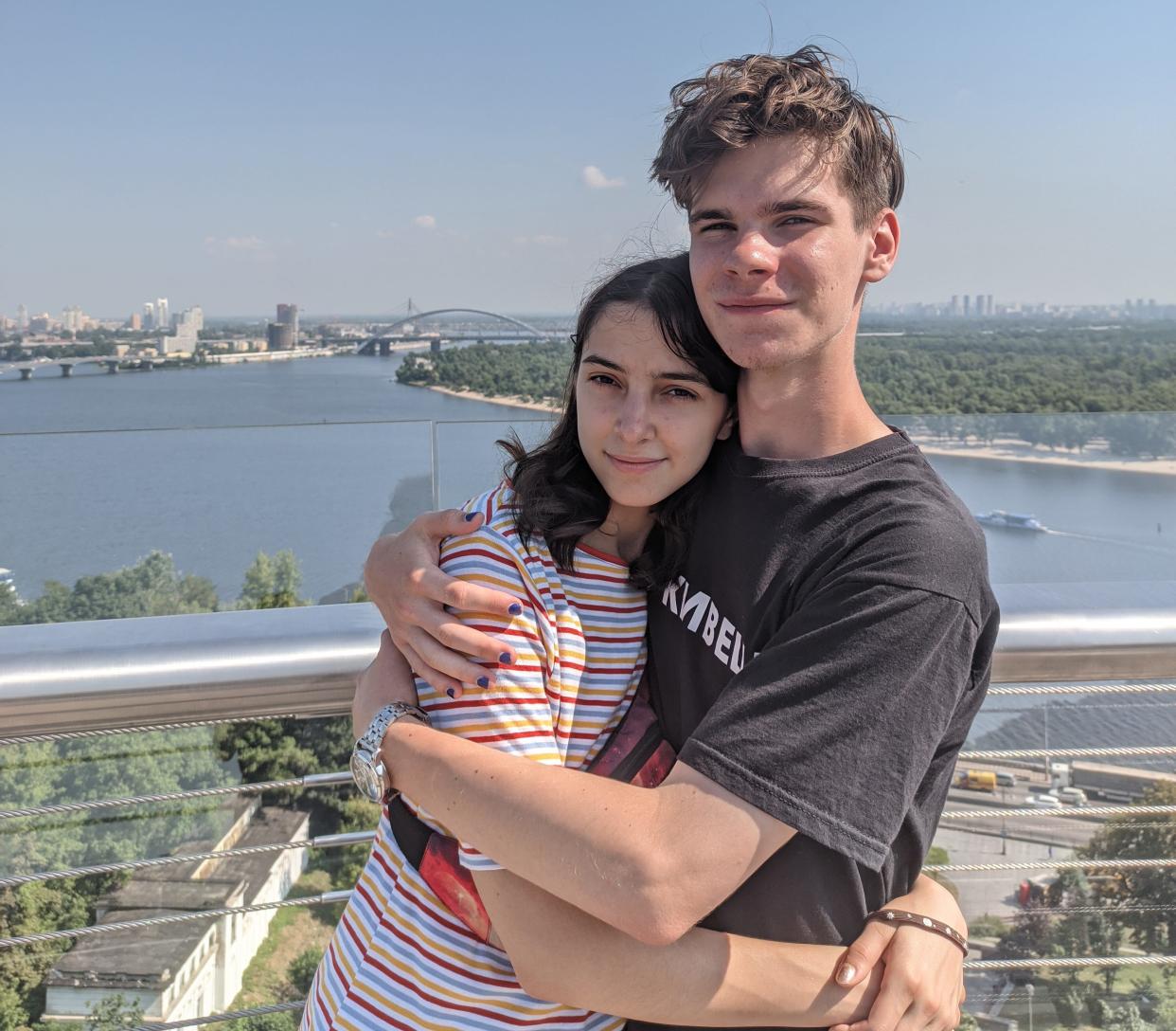 Vlad Sazhen and his girlfriend, Alina, pose for a photo.