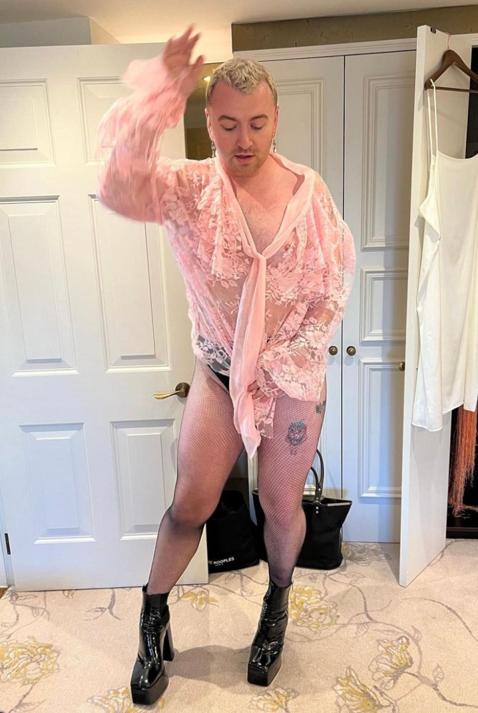 Smith’s selfie came after they recently posted a photo of them dressed in a revealing pink lace shirt and fishnet stockings (Sam Smith/Instagram)