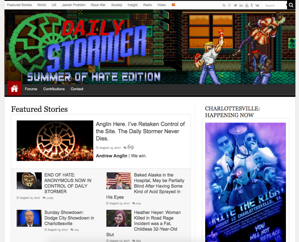 The Daily Stormer is a neo-Nazi and white supremacist website known for its use of internet memes.