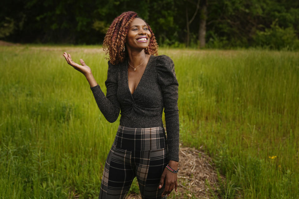 Culix Wibonele poses for a portrait on Monday, April 29, 2024, in Lawrenceville, Ga. Wibonele is a certified nursing assistant working in long-term care. (AP Photo/Brynn Anderson)