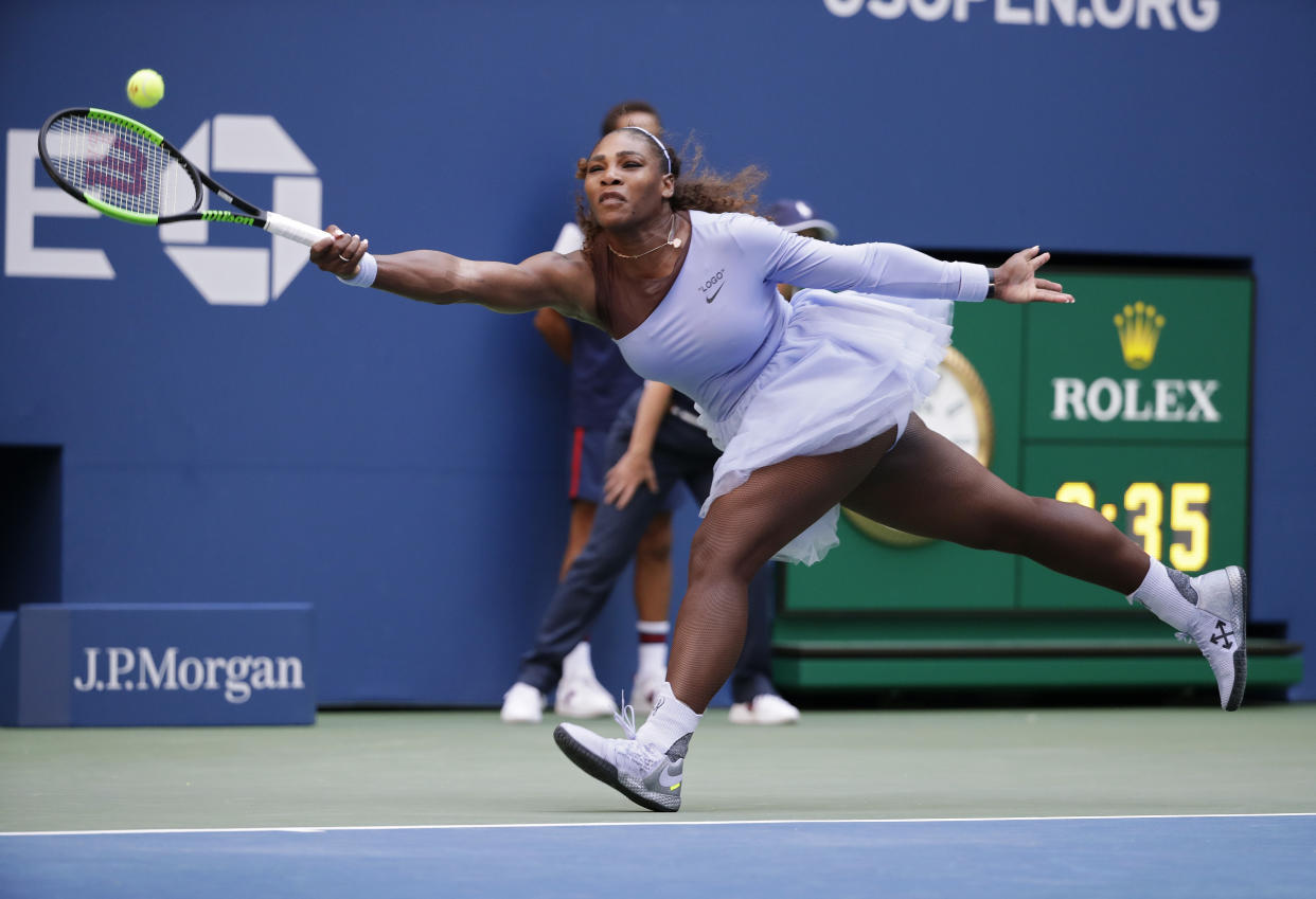 Serena Williams held on for the win after an easy first set vs. Kaia Kanepi at the U.S. Open.(AP Photo)