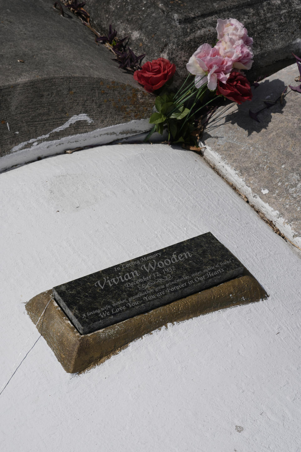 The crypt of Vivian Wooden is seen at the Lincoln Memorial Park Cemetery, Monday, Feb. 26, 2024, in the Brownsville neighborhood of Miami. Her son, Jessie Wooden, purchased the cemetery after finding out his mother was buried there. Jessie was an infant when she died and he grew up in South Carolina. (AP Photo/Marta Lavandier)