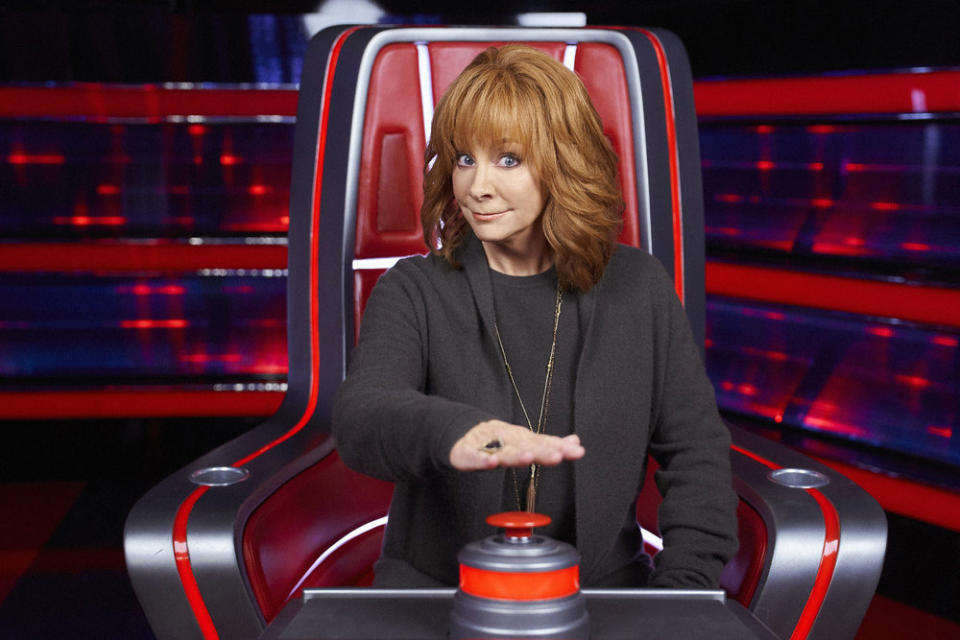 A game-faced Reba McEntire, pictured in her 'Voice' chair for the first time. (Tyler Golden/NBC)