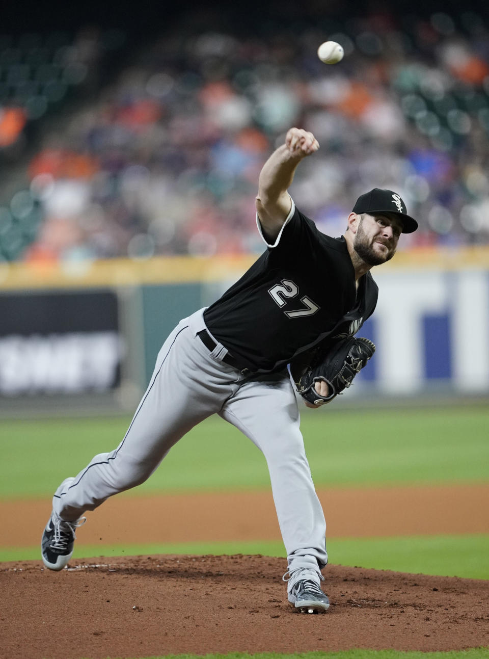 Chicago White Sox starting pitcher Lucas Giolito throws to a Houston Astros batter during the first inning of a baseball game Thursday, May 23, 2019, in Houston. (AP Photo/David J. Phillip)