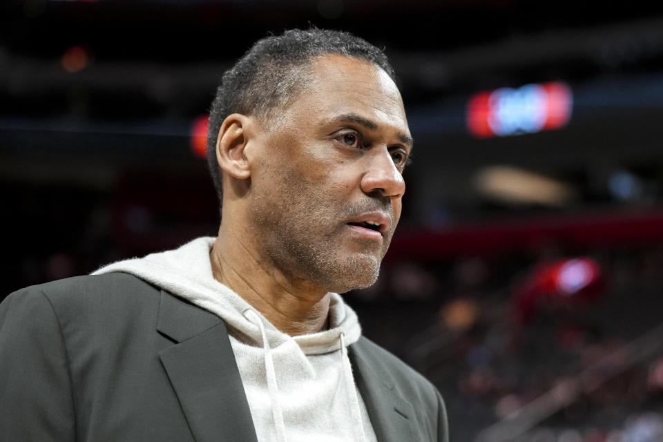 DETROIT, MICHIGAN - APRIL 01: General Manager Troy Weaver of the Detroit Pistons looks on before the game against the Memphis Grizzlies at Little Caesars Arena on April 1, 2024 in Detroit, Michigan.  NOTE TO USER: User expressly acknowledges and agrees that by downloading and/or using this photo, user agrees to the terms and conditions of the Getty Images License Agreement.  (Photo by Nic Antaya/Getty Images)